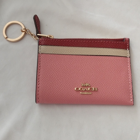 Last One! Coach Colorblock Leather Mini ID Skinny Card Case CC821 Candy Pink - Picture 2 of 8